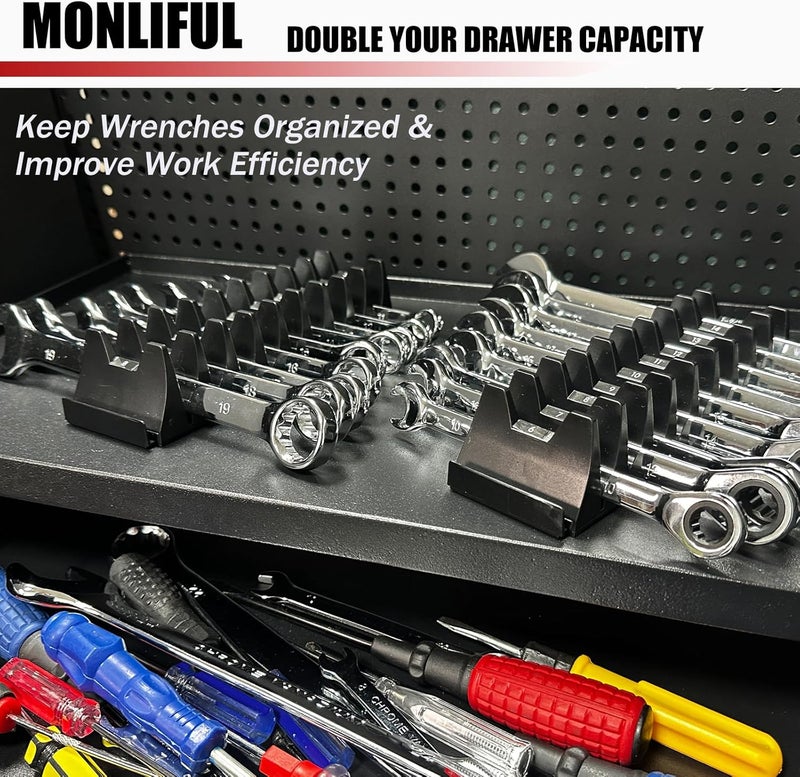 Monliful 60 pcs Magnetic Modular Wrench Organizer Wrench Holder - Wrenchs Tool Organizers for Tool Drawer Storage, Wrenchs Rack with Metric SAE Labels, Tool Storage Set Holder Festival for Mechanics - Image 2